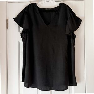 Adrianna Papell Black V-Neck Flutter Sleeve Blouse 2x